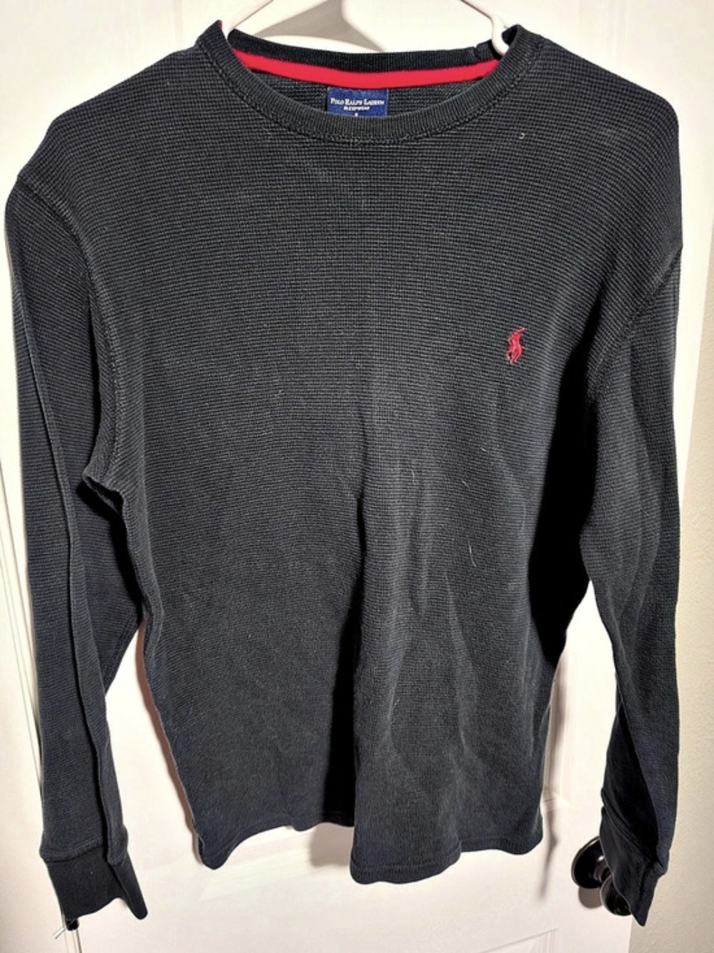 Polo Ralph Lauren Waffle-Knit Thermal Sleep Shirt Men's Long Sleeve Black Medium